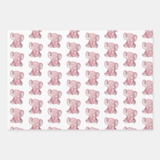 Pink Elephant Design Wrapping Paper Geschenkpapier Set (Vorderseite 2)