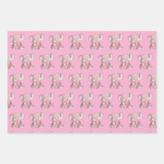 Pink Elephant Design Wrapping Paper Geschenkpapier Set (Vorderseite)