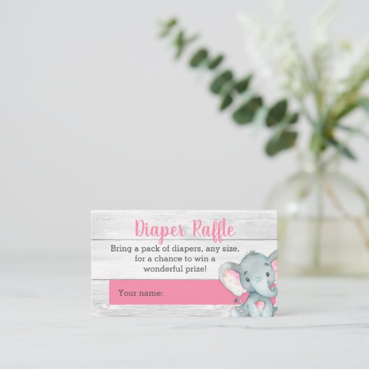 Pink Elephant Diaper Raffelkarten Begleitkarte (Stehend Vorderseite)