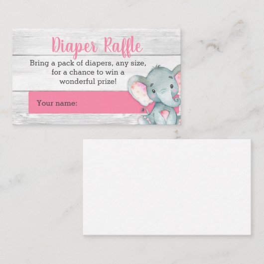 Pink Elephant Diaper Raffelkarten Begleitkarte (Vorne/Hinten)