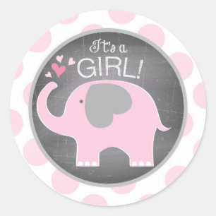 Pink Elephant Dot Girl Babydusche Runder Aufkleber