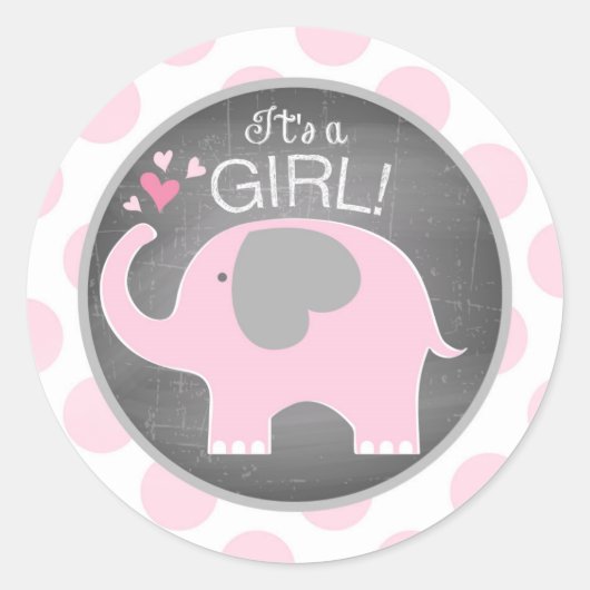 Pink Elephant Dot Girl Babydusche Runder Aufkleber (Vorderseite)
