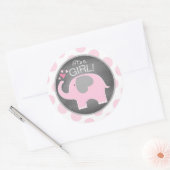 Pink Elephant Dot Girl Babydusche Runder Aufkleber (Umschlag)