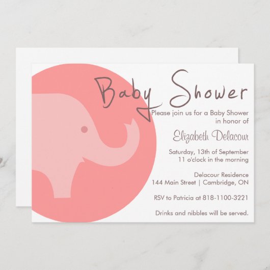 Pink Elephant Es ist eine Mädchen-Baby-Dusche Einl Einladung (Vorne/Hinten)