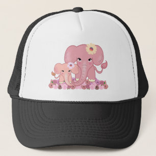 Pink elephant family mother daughter animal flower truckerkappe