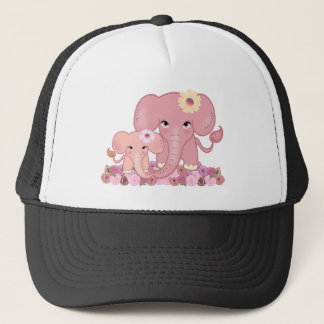 Pink elephant family mother daughter animal flower truckerkappe