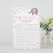 Pink Elephant Find Guest Baby Shower Game Briefpapier (Stehend Vorderseite)