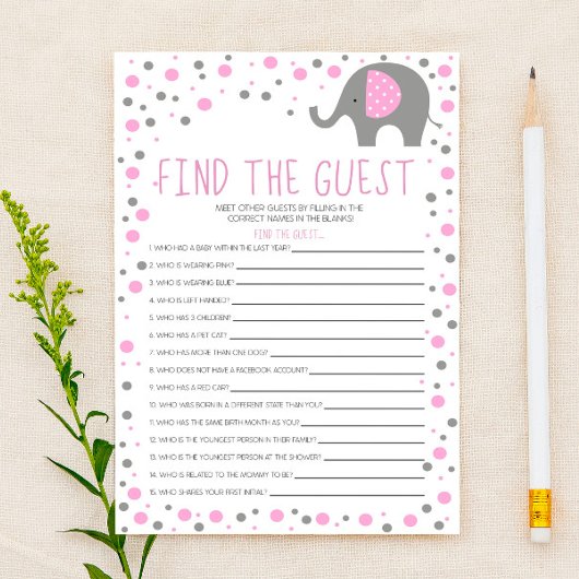 Pink Elephant Find Guest Baby Shower Game Briefpapier