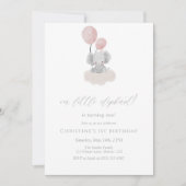 Pink Elephant First Birthday Invitation Einladung (Vorderseite)