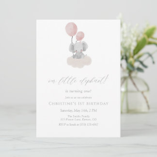 Pink Elephant First Birthday Invitation Einladung