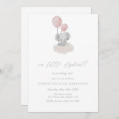 Pink Elephant First Birthday Invitation Einladung (Vorne/Hinten)