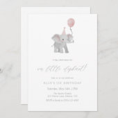 Pink Elephant First Birthday Invitation Watercolor Einladung (Vorne/Hinten)