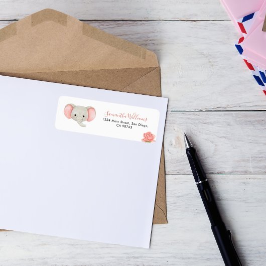 Pink Elephant Floral Baby Dusche Rücksendeadresse 