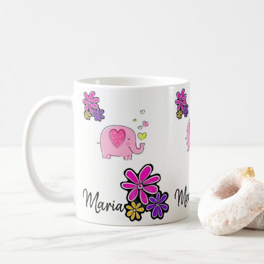Pink Elephant Floral Tasse (Mit Donut)