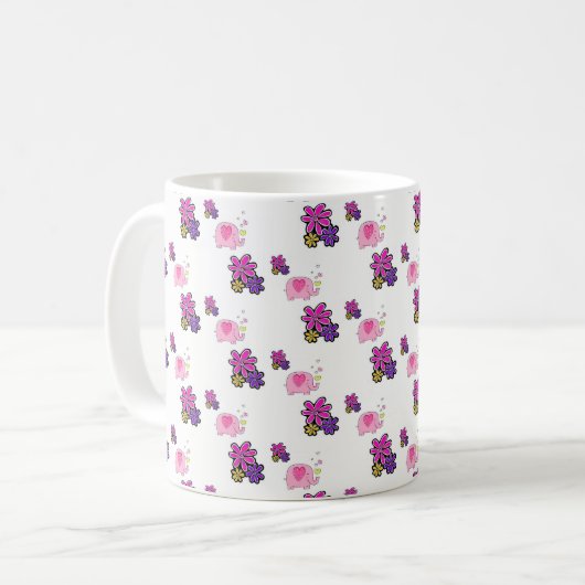Pink Elephant Floral Tasse (Vorderseite Links)