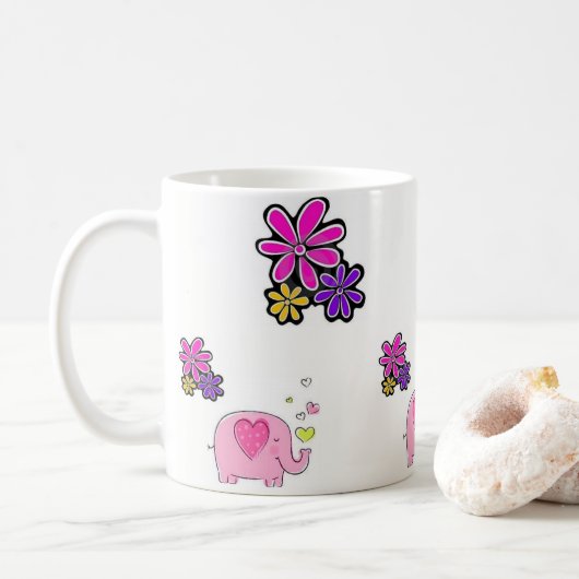Pink Elephant Floral Tasse (Mit Donut)