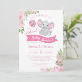 Pink Elephant & Floral Virtual Baby Girl Dusche Einladung (Stehend Vorderseite)
