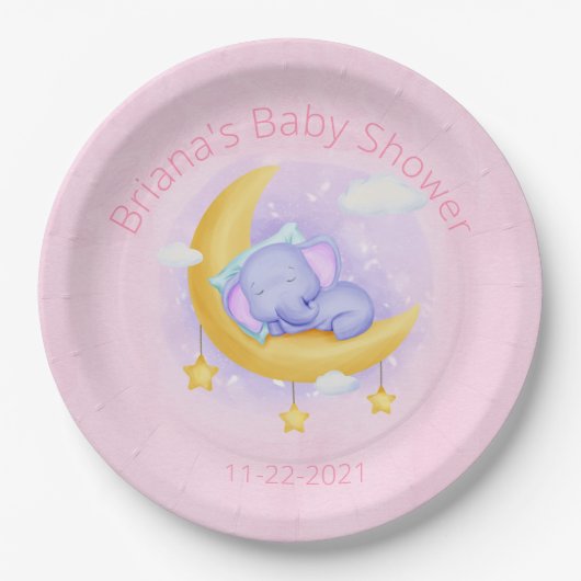 Pink Elephant Girl Baby Dusche Pappteller (Vorderseite)