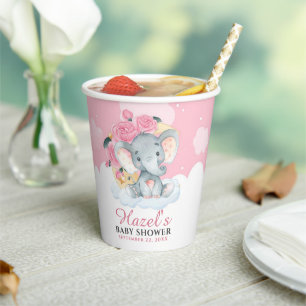 Pink Elephant Girl Babydusche Geburtstagspapier Ta Pappbecher