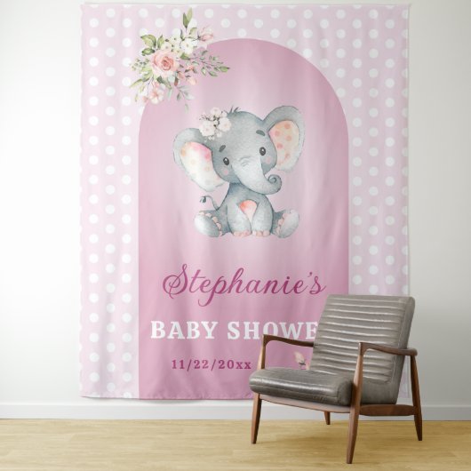 Pink Elephant Girl Babydusche Kleines Erdnuss Foto Wandteppich (Beispiel)