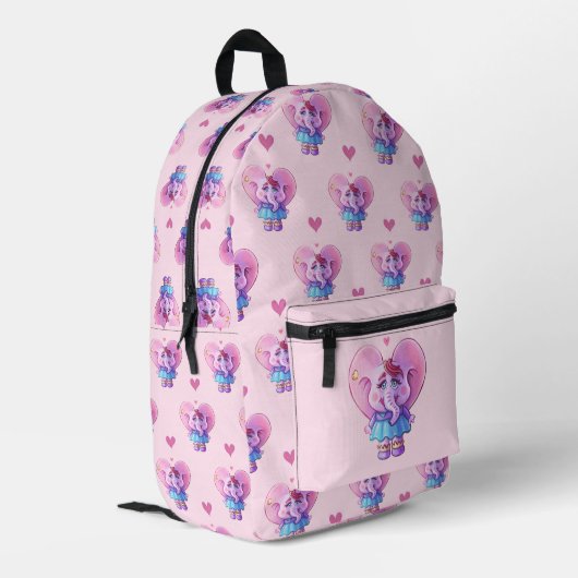 Pink Elephant Girl Bedruckter Rucksack (Rückseitige Ecke links)