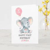 Pink Elephant Girl Erster Geburtstag 1. Geburtstag Karte (Gelbe Blume)
