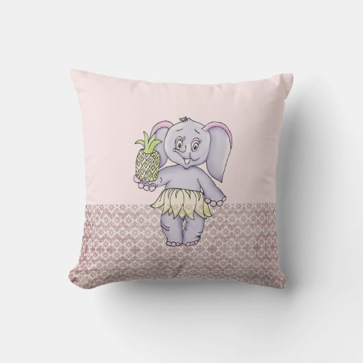 Pink Elephant Girl Modern Baby for Kids Grau Kissen (Vorderseite)