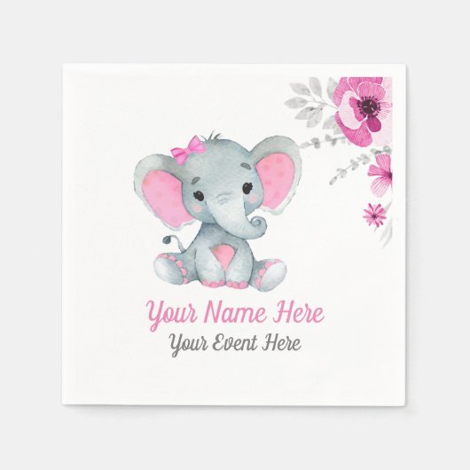 Pink Elephant Girl Napkins Baby Dusche Geburtstag Serviette (Vorderseite)