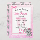 Pink Elephant Girl's Baby Shower Einladung (Vorne/Hinten)