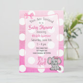 Pink Elephant Girl's Baby Shower Einladung (Stehend Vorderseite)