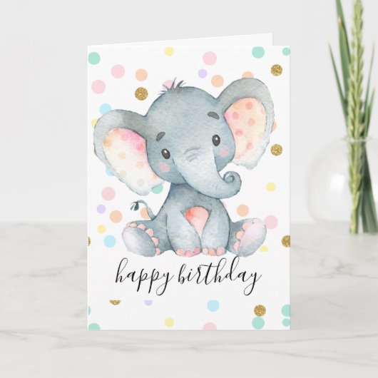 Pink Elephant Girls Birthday Polka Dot Glitter Fun Karte (Vorderseite)
