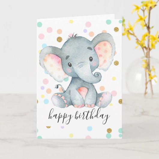 Pink Elephant Girls Birthday Polka Dot Glitter Fun Karte (Gelbe Blume)