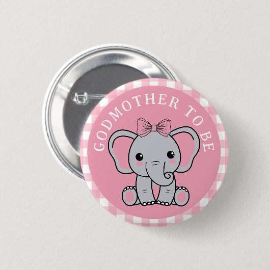Pink Elephant Godmutter wird Babydusche Button (Vorne & Hinten)