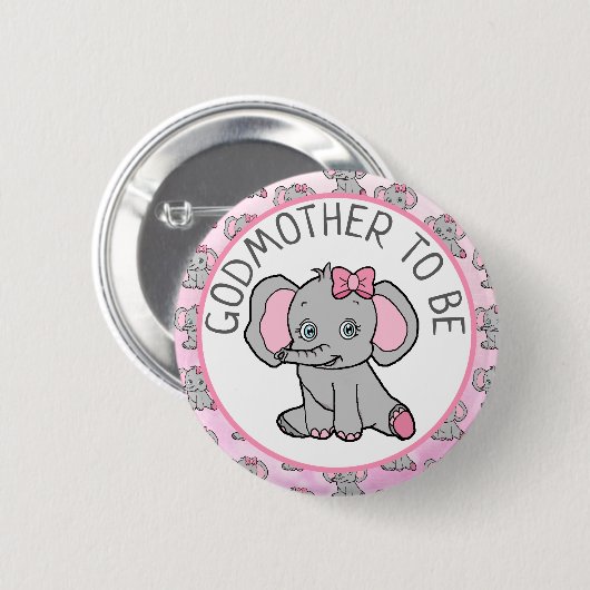 Pink Elephant Godmutter wird Babydusche Button (Vorne & Hinten)