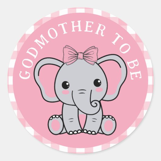 Pink Elephant Godmutter wird Babydusche Runder Aufkleber (Vorderseite)