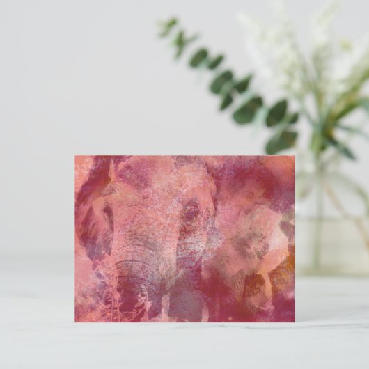 Pink Elephant Grunge Postkarte (Stehend Vorderseite)