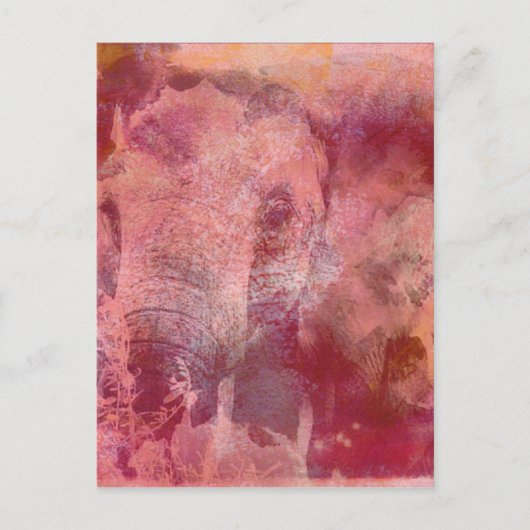 Pink Elephant Grunge Postkarte (Vorderseite)