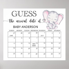 Pink Elephant Guess Due Date Calendar Poster