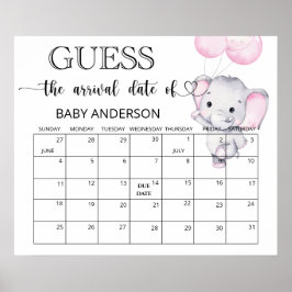 Pink Elephant Guess Due Date Calendar Poster