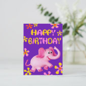 Pink Elephant Happy Birthday Postkarte (Stehend Vorderseite)