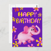Pink Elephant Happy Birthday Postkarte (Vorne/Hinten)