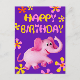 Pink Elephant Happy Birthday Postkarte