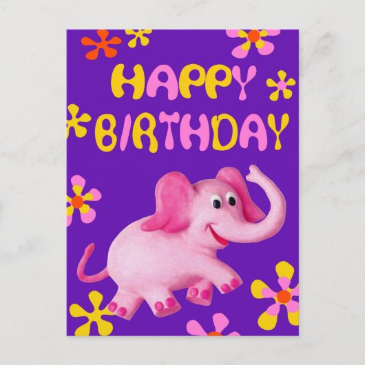 Pink Elephant Happy Birthday Postkarte (Vorderseite)