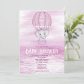Pink Elephant Hot Air Ballon Babydusche Einladung (Stehend Vorderseite)