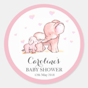 Pink Elephant Liebe Blue Baby Shower Sticker 
