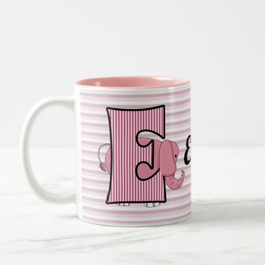 Pink Elephant Mit Monogramm Buchstabe E mit Name K Zweifarbige Tasse (Links)