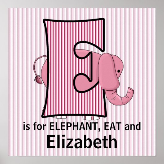 Pink Elephant Mit Monogramm E Baby Room Poster (Vorne)