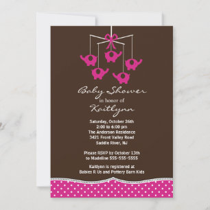 Pink Elephant Mobile Baby Shower Invitation Einladung
