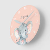 Pink Elephant Niedlich Baby Girl Name Personalisie Runde Wanduhr (Winkel)
