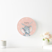 Pink Elephant Niedlich Baby Girl Name Personalisie Runde Wanduhr (Zuhause)